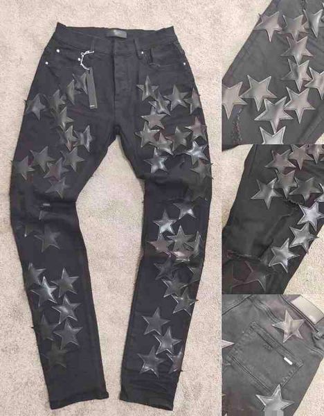 men's jeans calças de brim masculinas alta qualida maré rua marca lavado antigo preto sgastado cinco pontas estrela couro magro jeans h, Blue
men's jeans calças de brim masculinas alta qualida maré rua marca lavado antigo preto sgastado cinco pontas estrela couro magro jeans h, Blue