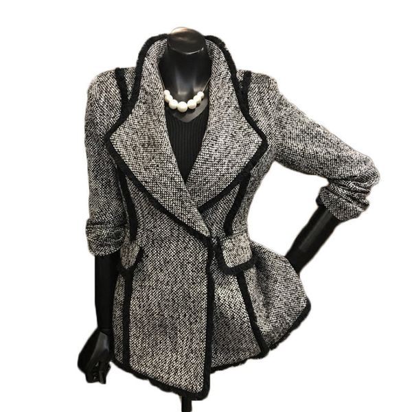temperament gray wool coats women autumn new chic suit jacket female slim short plaid woolen coat all match outwear lj201106, Black
temperament gray wool coats women autumn new chic suit jacket female slim short plaid woolen coat all match outwear lj201106, Black