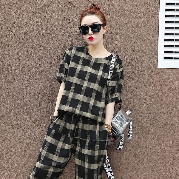 gjh8u plaid sports suit women's summer trousers new ankle-length tr temperament large size slimming loose casual wear two-piece set 202, Gray
gjh8u plaid sports suit women's summer trousers new ankle-length tr temperament large size slimming loose casual wear two-piece set 202, Gray