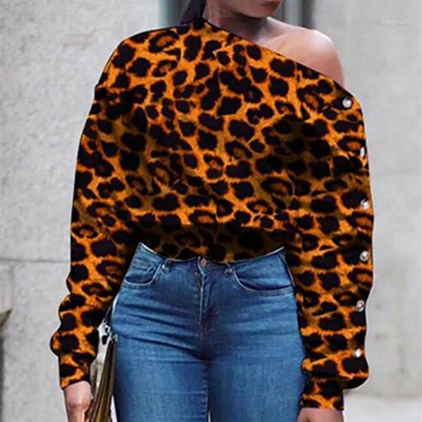 women autumn loose leopard print shirt one shoulder blouse streetwear long sleeve crop, White
women autumn loose leopard print shirt one shoulder blouse streetwear long sleeve crop, White