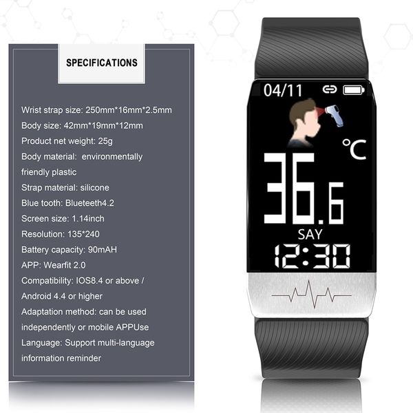 t1s smart bracelet real-time body temperature monitoring wristband ip67 waterproof men fitness watch
t1s smart bracelet real-time body temperature monitoring wristband ip67 waterproof men fitness watch