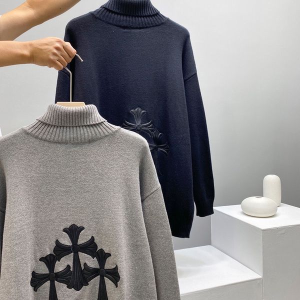 2020 autumn and winter new chrome ch hearts leather embroidered cross high neck lapel street knit loose long sweater, White;black
2020 autumn and winter new chrome ch hearts leather embroidered cross high neck lapel street knit loose long sweater, White;black