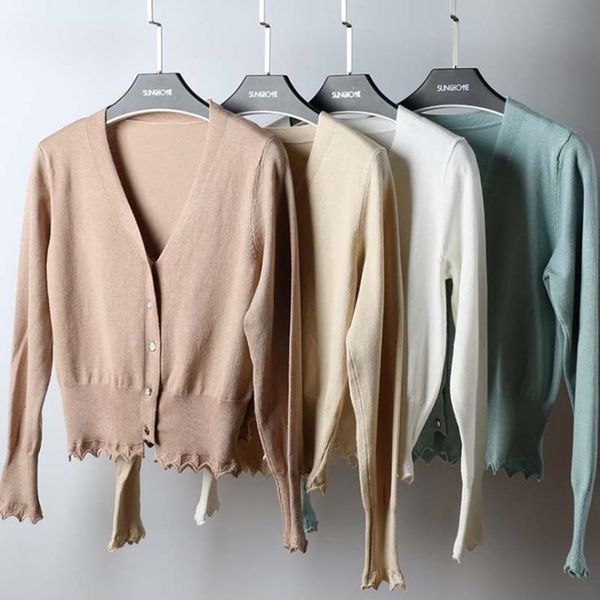 Early Spring Meshes Female Cardigan Size Long Sleeve Mercerized Cotton Fine Sweater Mkgx, White;black
Early Spring Meshes Female Cardigan Size Long Sleeve Mercerized Cotton Fine Sweater Mkgx, White;black