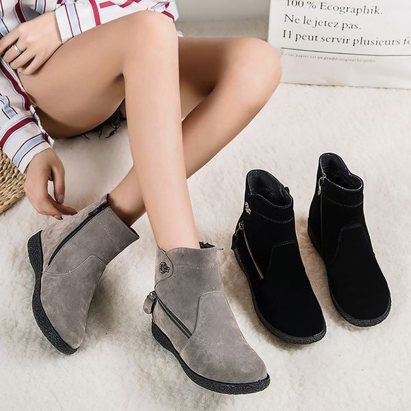 new women suede ankle winter warm thick snow round toe zipper flat solid comfort short boots fashion footwear q1104, Black
new women suede ankle winter warm thick snow round toe zipper flat solid comfort short boots fashion footwear q1104, Black