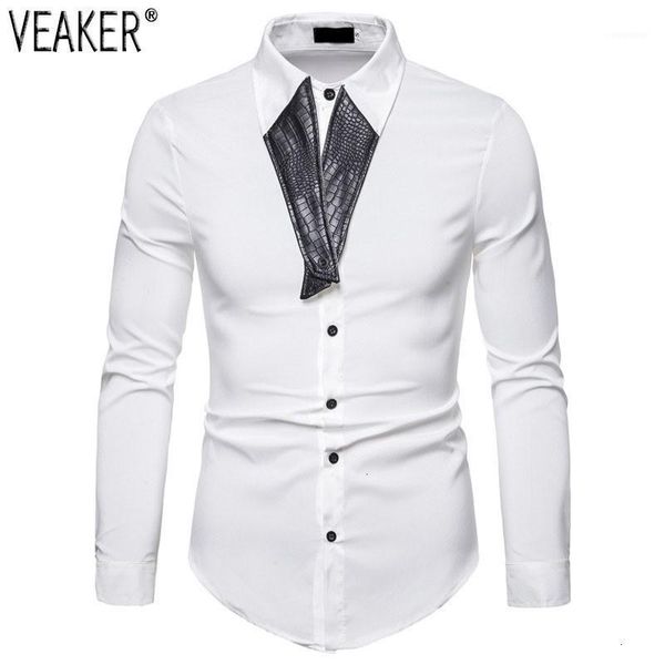 2019 nieuwe mannen slim fit shirt lange mouw pu patchwork kraag shirts wit zwart mannelijke casual business shirt s-2xl1, White;black 
2019 nieuwe mannen slim fit shirt lange mouw pu patchwork kraag shirts wit zwart mannelijke casual business shirt s-2xl1, White;black