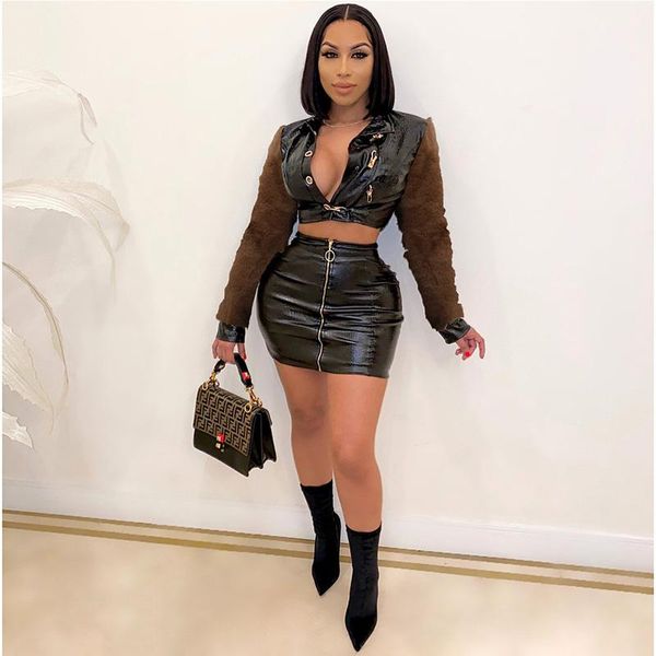 gbyxty crocodile pattern pu leather suit women autumn winter faux fur sleeve cropped jacket and skirt 2 piece set outfit zl1015, Gray
gbyxty crocodile pattern pu leather suit women autumn winter faux fur sleeve cropped jacket and skirt 2 piece set outfit zl1015, Gray
