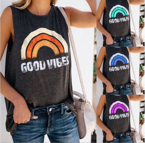 summer womens vest good vibes letter printed round neck sleeveless t-shirt, Black;white
summer womens vest good vibes letter printed round neck sleeveless t-shirt, Black;white