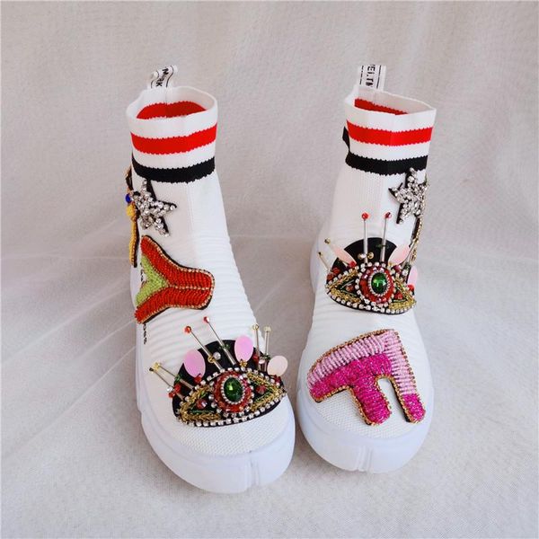 women crystal sock boots bling rhinestone shoes woman 2020 stretch fabric ankle boots white platform sneaker ladies casual shoes, Black
women crystal sock boots bling rhinestone shoes woman 2020 stretch fabric ankle boots white platform sneaker ladies casual shoes, Black