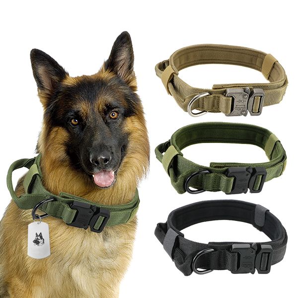 adjustable tactical collar, with control handle, big dog belt, german shepherd dog, walking training