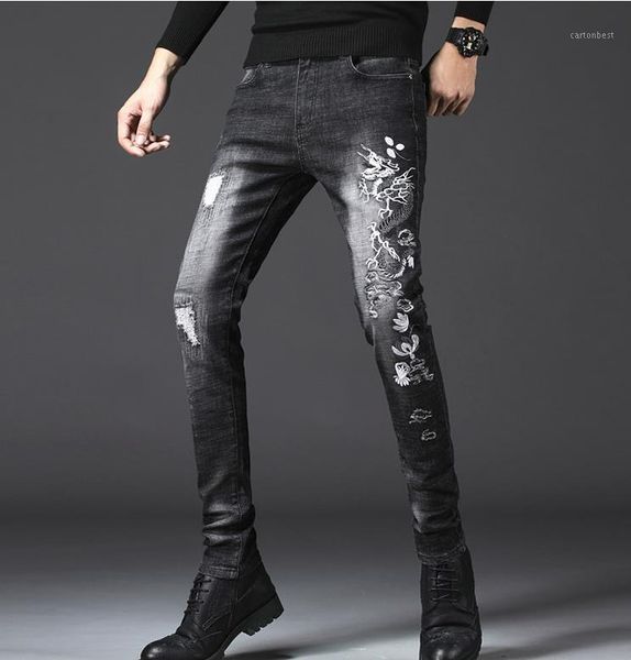 men's jeans dragon fashion embroidered male distressed hole slim denim pants elastic black long trousers 9061, Blue
men's jeans dragon fashion embroidered male distressed hole slim denim pants elastic black long trousers 9061, Blue