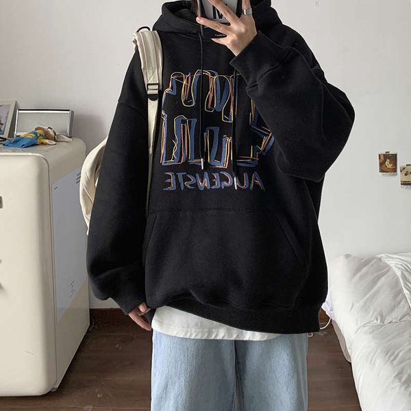 chic plush hooded sweater men's autumn and winter fashion ins couple youth coat, Black
chic plush hooded sweater men's autumn and winter fashion ins couple youth coat, Black