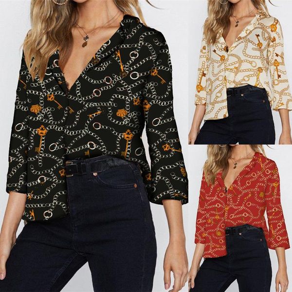 women blouses chain print summer leisure blouse turn down collar office shirts loose casual blusas chemise femme plus size, White
women blouses chain print summer leisure blouse turn down collar office shirts loose casual blusas chemise femme plus size, White