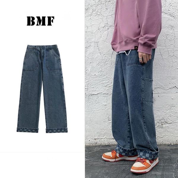 men's jeans 2021 korean fashion hip hop straight worn on both sides plus size denim trousers kpop couple plaid pants men clothing1, Blue
men's jeans 2021 korean fashion hip hop straight worn on both sides plus size denim trousers kpop couple plaid pants men clothing1, Blue