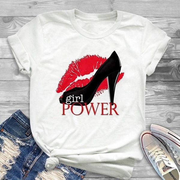 women's shirt fashion red lip high-heeled shoes power printed t shirt female summer short-sleeved graphic casual, White
women's shirt fashion red lip high-heeled shoes power printed t shirt female summer short-sleeved graphic casual, White
