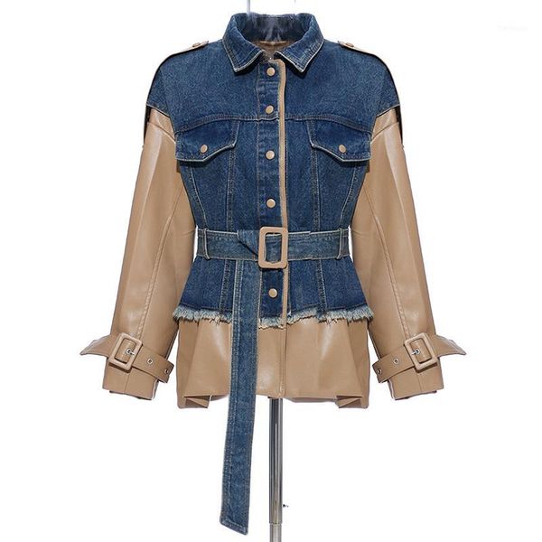 unway 2020 designer stylish jacket women's leather patchwork denim jacket1, White;black
unway 2020 designer stylish jacket women's leather patchwork denim jacket1, White;black