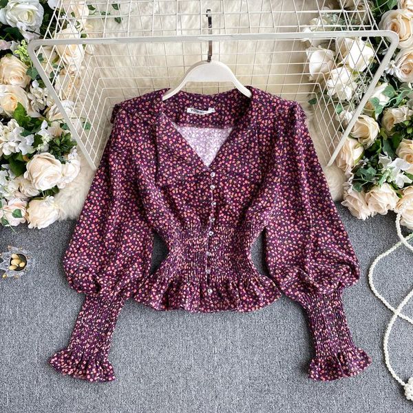 lady retro flower print chiffon short autumn new women's v collar high waist shirt korean fashion clothing blouse p505, White
lady retro flower print chiffon short autumn new women's v collar high waist shirt korean fashion clothing blouse p505, White