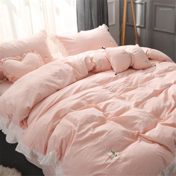 3/4pcs 100% washed cotton bed sets girls pink bedding sheets full/ duvet cover set lace linens single bedclothes bow pillow1
3/4pcs 100% washed cotton bed sets girls pink bedding sheets full/ duvet cover set lace linens single bedclothes bow pillow1