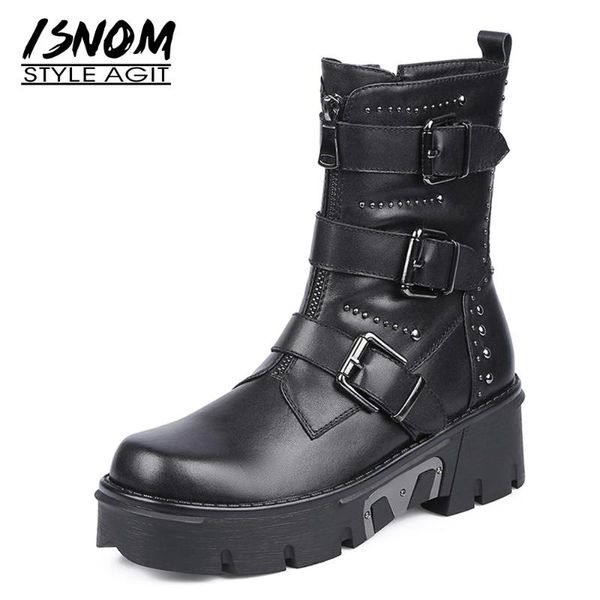 isnom genuine leather boots women motorcycle ankle boots buckle rivets wedges shoes platform square toe woman shoes 2021, Black
isnom genuine leather boots women motorcycle ankle boots buckle rivets wedges shoes platform square toe woman shoes 2021, Black