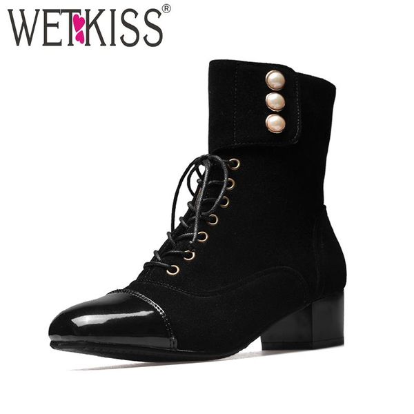 boots wetkiss flock woman ankle lace up short plush stiching footwear winter fashion pearl 2021 square toe female shoes, Black
boots wetkiss flock woman ankle lace up short plush stiching footwear winter fashion pearl 2021 square toe female shoes, Black