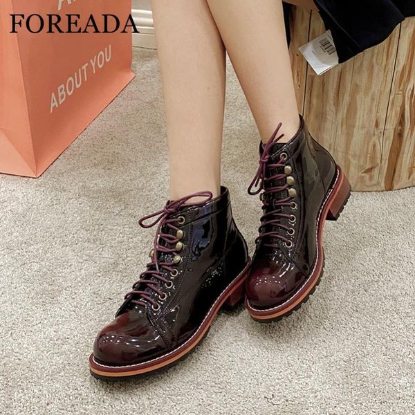 foreada natural genuine leather ankle boots med heel woman boots chunky heel shoes lace up short female autumn wine red 39, Black
foreada natural genuine leather ankle boots med heel woman boots chunky heel shoes lace up short female autumn wine red 39, Black