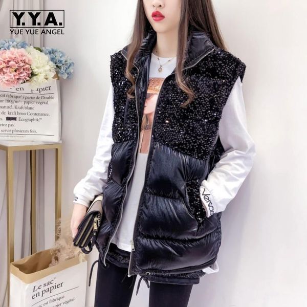 euro fashion sequins patchwork womens sleeveless cotton parkas korean autumn winter loose fit zip lapel female warm waistcoats1, Black;white
euro fashion sequins patchwork womens sleeveless cotton parkas korean autumn winter loose fit zip lapel female warm waistcoats1, Black;white