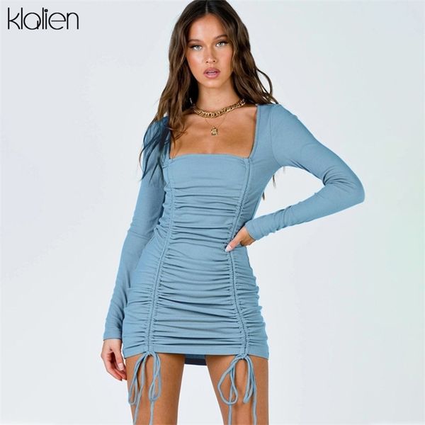 klalien fashion elegant solid cotton women dress 2020 autumn new long sleeve drawstring mini bodycon dress party vacation ladies lj201209, White;black 
klalien fashion elegant solid cotton women dress 2020 autumn new long sleeve drawstring mini bodycon dress party vacation ladies lj201209, White;black
