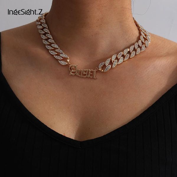 ingesight.z shiny iced out full rhinestone crystal miami curb cuban choker necklace punk letter angel pendant necklaces jewelry, Silver
ingesight.z shiny iced out full rhinestone crystal miami curb cuban choker necklace punk letter angel pendant necklaces jewelry, Silver