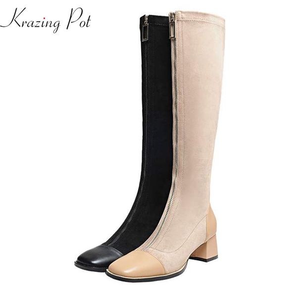 krazing pot cow leather med heel square toe equestrian cross-tied diamond-studded zipper korean stretch thigh high boots l7f2, Black
krazing pot cow leather med heel square toe equestrian cross-tied diamond-studded zipper korean stretch thigh high boots l7f2, Black