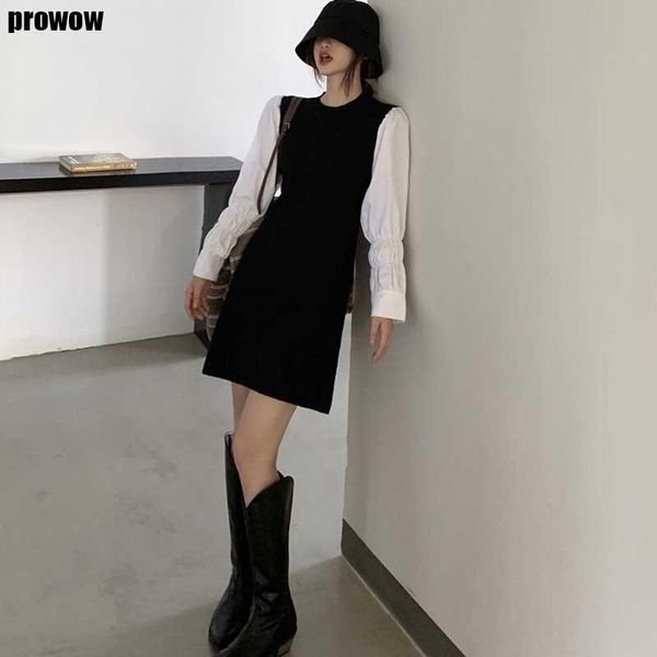 french vintage ladies splicing knitted sweater dress korean elegant slim fake two-piece dresses 2021 spring autumn fashion dress, Black;gray
french vintage ladies splicing knitted sweater dress korean elegant slim fake two-piece dresses 2021 spring autumn fashion dress, Black;gray