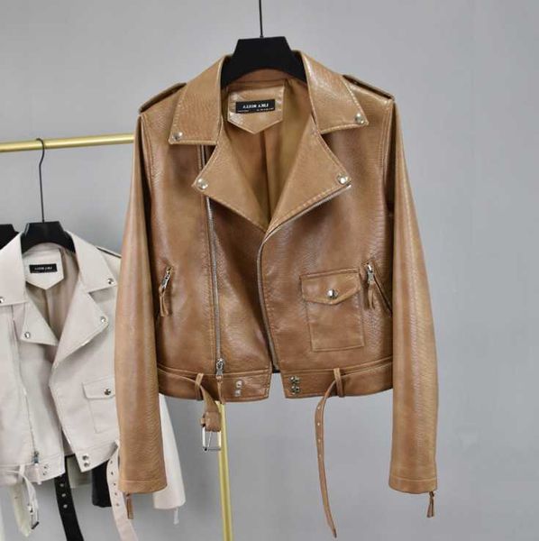 women's leather & faux women coat spring autumn long sleeved with belt jacket female punk outwear ladies biker moto, Black
women's leather & faux women coat spring autumn long sleeved with belt jacket female punk outwear ladies biker moto, Black