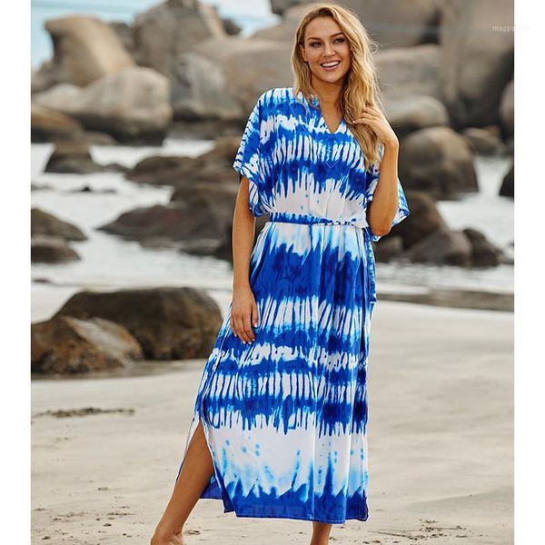 blue bohemian striped bikini cover-ups casual v-neck loose summer dress cotton tunic women beach wear bathing suit cover up 10601, White;black 
blue bohemian striped bikini cover-ups casual v-neck loose summer dress cotton tunic women beach wear bathing suit cover up 10601, White;black