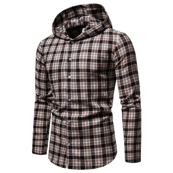 2020 men's fashion casual plaid color matching frosted hooded shirt coat, White;black
2020 men's fashion casual plaid color matching frosted hooded shirt coat, White;black