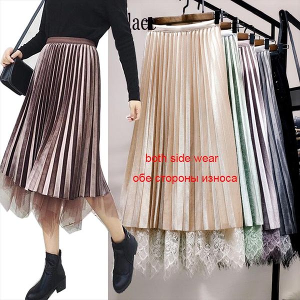 two side wear velvet mesh pleated skirt women autumn winter hight elastic waist midi skirts women irregular elegant long skirt, Black
two side wear velvet mesh pleated skirt women autumn winter hight elastic waist midi skirts women irregular elegant long skirt, Black
