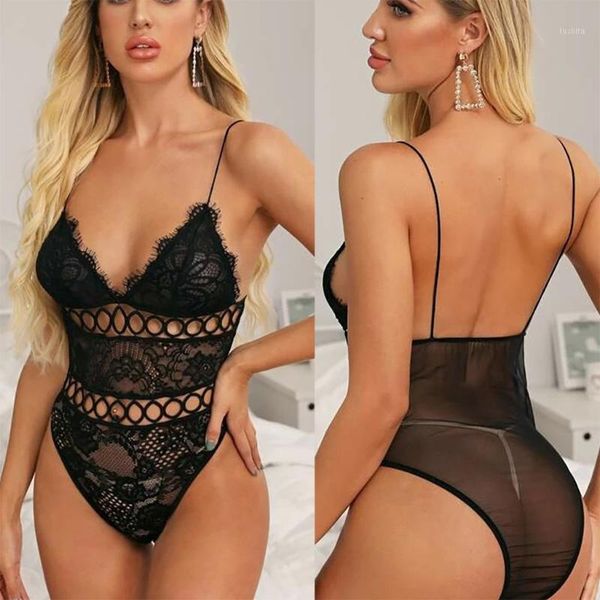 woemen lingerie hollow women lingerie one piece babydoll lace bodysuit underwear one piece set1, Red;black