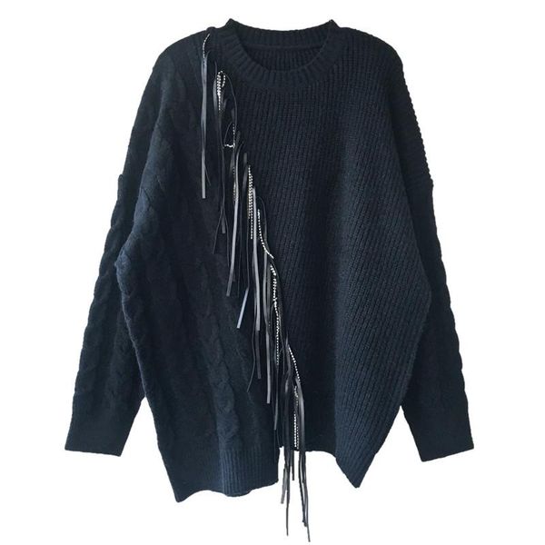 ihobby white tassel knitting sweater women 2020 spring new loose fashion leather stitching water drill pullover sweaters, White;black
ihobby white tassel knitting sweater women 2020 spring new loose fashion leather stitching water drill pullover sweaters, White;black