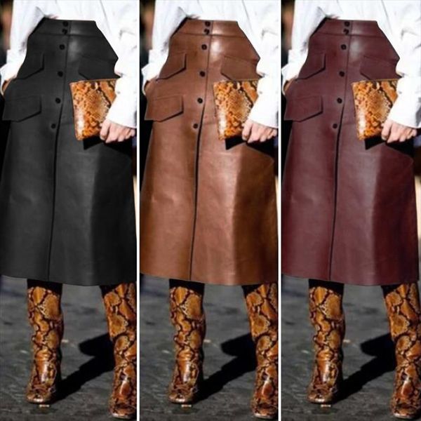 stylish pu leather skirts womens button vestidos zanzea 2020 high waist split pockets midi skirts female solid robe plus size, Black
stylish pu leather skirts womens button vestidos zanzea 2020 high waist split pockets midi skirts female solid robe plus size, Black