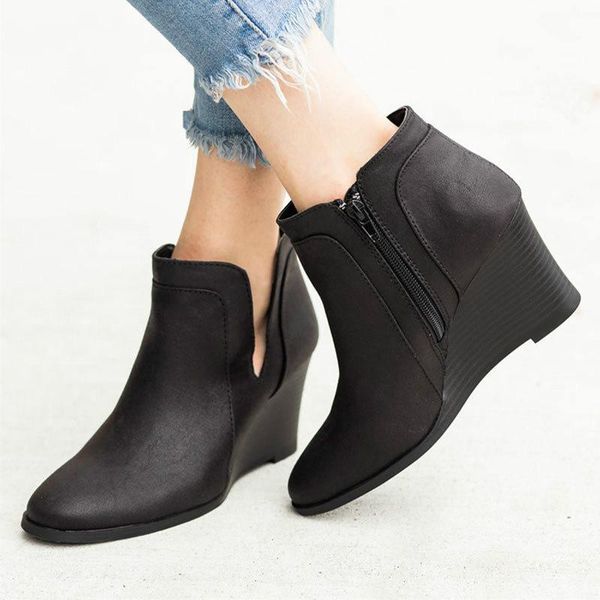 retro women ankle boots pu leather 2020 winter ladies wedges shoes ladies high heels bottes femme classic brown botas mujer, Black
retro women ankle boots pu leather 2020 winter ladies wedges shoes ladies high heels bottes femme classic brown botas mujer, Black