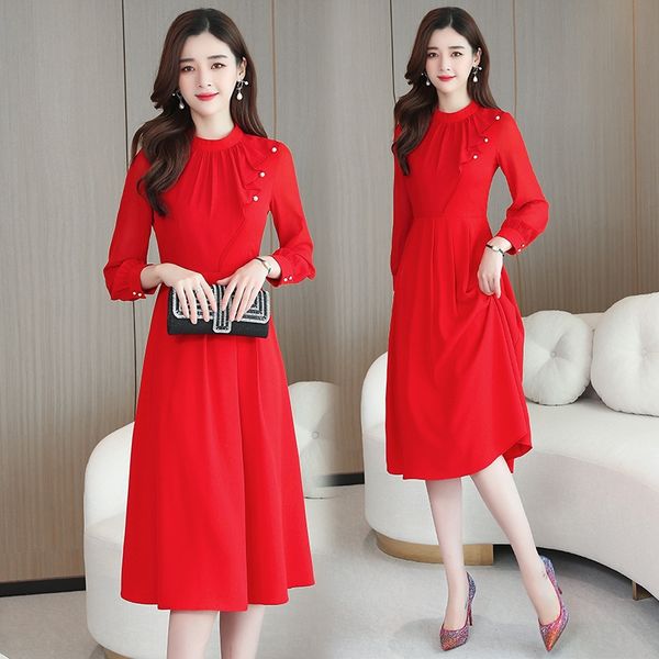 2020 autumn new korean style waist slimming red slim fit large size bottoming dress meat-covering chiffon dress w7qds, Black;gray
2020 autumn new korean style waist slimming red slim fit large size bottoming dress meat-covering chiffon dress w7qds, Black;gray