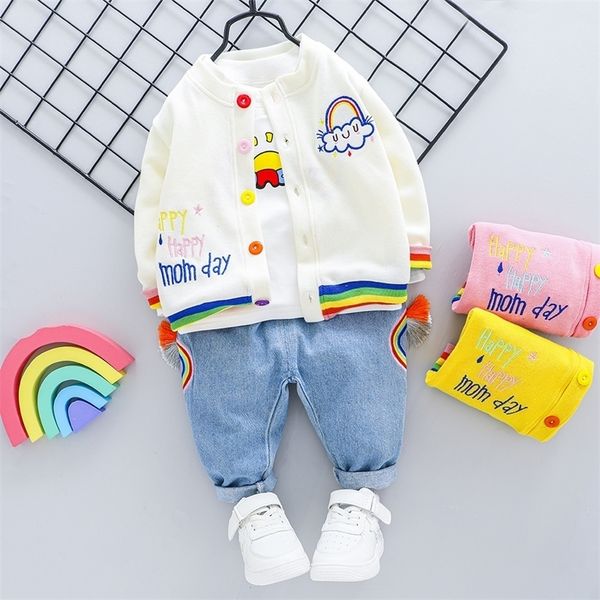 kid autunmn outfit clothes new style coat + t-shirt +jeans 3pcs cotton kids infant rainbow print 1 2 3 4 years 201127, White
kid autunmn outfit clothes new style coat + t-shirt +jeans 3pcs cotton kids infant rainbow print 1 2 3 4 years 201127, White