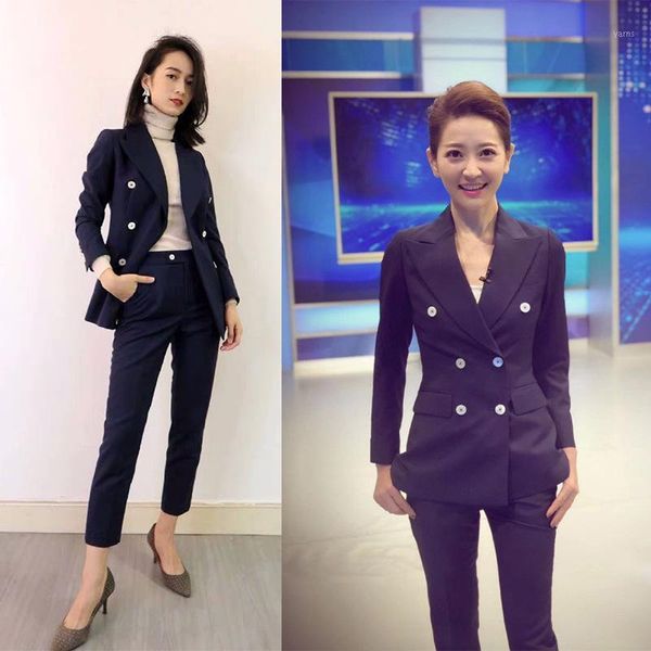 american blue blue double breasted women's suit suit lawyer temperament professional1, White
american blue blue double breasted women's suit suit lawyer temperament professional1, White
