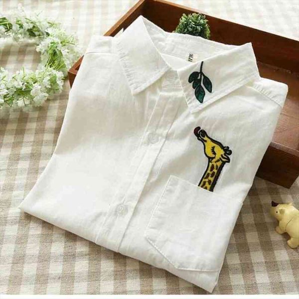 Spring Women Fashion Long Sleeve Turn-down Collar White Blouses Sweet Embroidery Giraffe Leaves Tops Shirt
Spring Women Fashion Long Sleeve Turn-down Collar White Blouses Sweet Embroidery Giraffe Leaves Tops Shirt