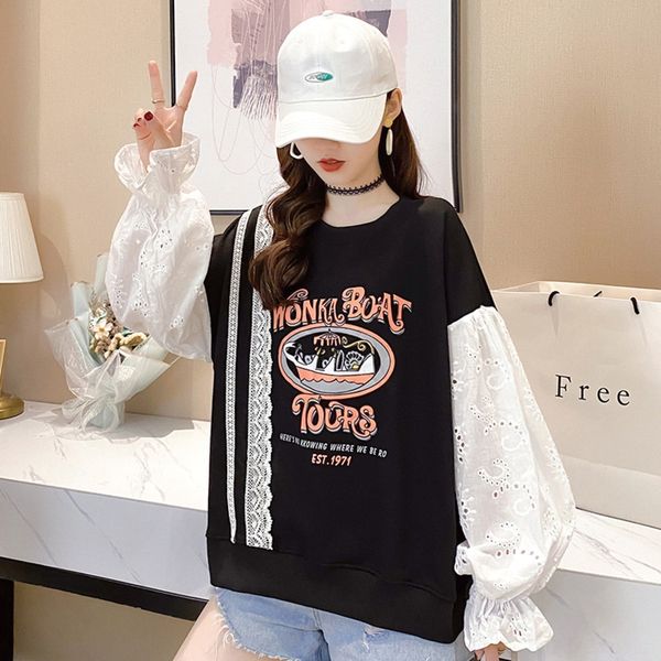axf5m new autumn 2020 korean large size hollow wear women's stitching loose and versatile long sleeve t-shirt sweater t-shirt and sweat, Black
axf5m new autumn 2020 korean large size hollow wear women's stitching loose and versatile long sleeve t-shirt sweater t-shirt and sweat, Black