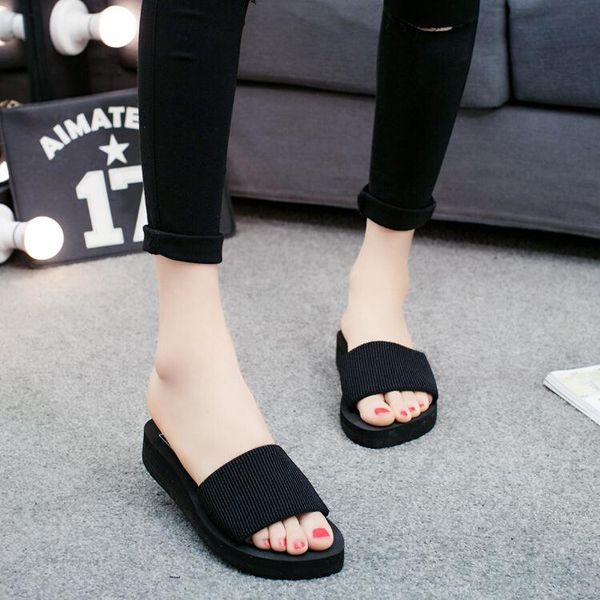 new style korean-style rainbow thick bottomed slanted heel platform anti-slip women's beach a- line shoes, Black
new style korean-style rainbow thick bottomed slanted heel platform anti-slip women's beach a- line shoes, Black