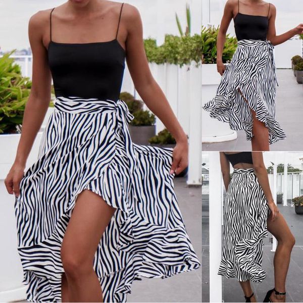 38#summer fashion women casual split skirts empire zebra striped printing bandage open fork ruffles hem bohemia skirt1, Black
38#summer fashion women casual split skirts empire zebra striped printing bandage open fork ruffles hem bohemia skirt1, Black