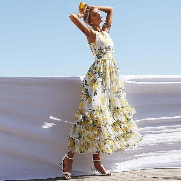 lemon print maxi dress women summer 2020 sleeveless o neck cascading ruffle vintage vestidos beach casual wear boho long dress, Black;gray
lemon print maxi dress women summer 2020 sleeveless o neck cascading ruffle vintage vestidos beach casual wear boho long dress, Black;gray