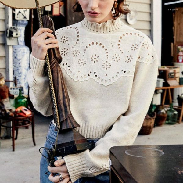 2020 autumn and winter new style lace collar hollow stitching sweet sweater women1, White;black
2020 autumn and winter new style lace collar hollow stitching sweet sweater women1, White;black