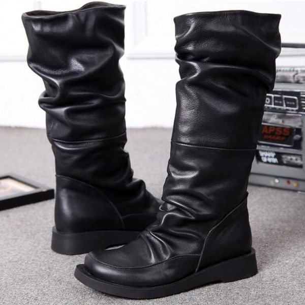 genuine leather high boots round toe slip on personality vintage pleated cowhide mid calf boots solid casual women wedges1, Black
genuine leather high boots round toe slip on personality vintage pleated cowhide mid calf boots solid casual women wedges1, Black
