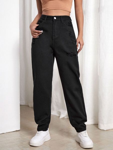 high waist ripped tapered jeans p3zf#, Blue
high waist ripped tapered jeans p3zf#, Blue