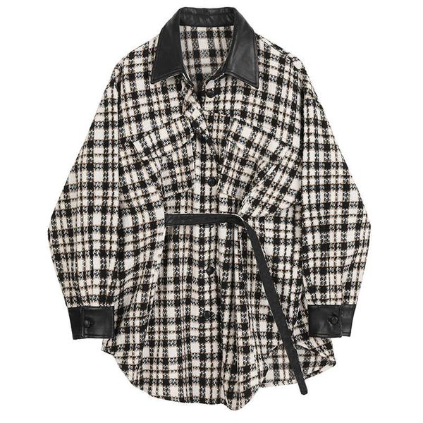 2020 women's loose fit black pu leather plaid big size woolen coat parkas new long sleeve for autumn winter
2020 women's loose fit black pu leather plaid big size woolen coat parkas new long sleeve for autumn winter