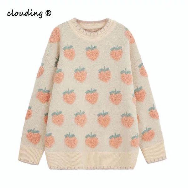 autumn winter sweet lolita cute pink cartoon fruit pattern knitted women casual pullover loose sweater long style outwears, White;black
autumn winter sweet lolita cute pink cartoon fruit pattern knitted women casual pullover loose sweater long style outwears, White;black